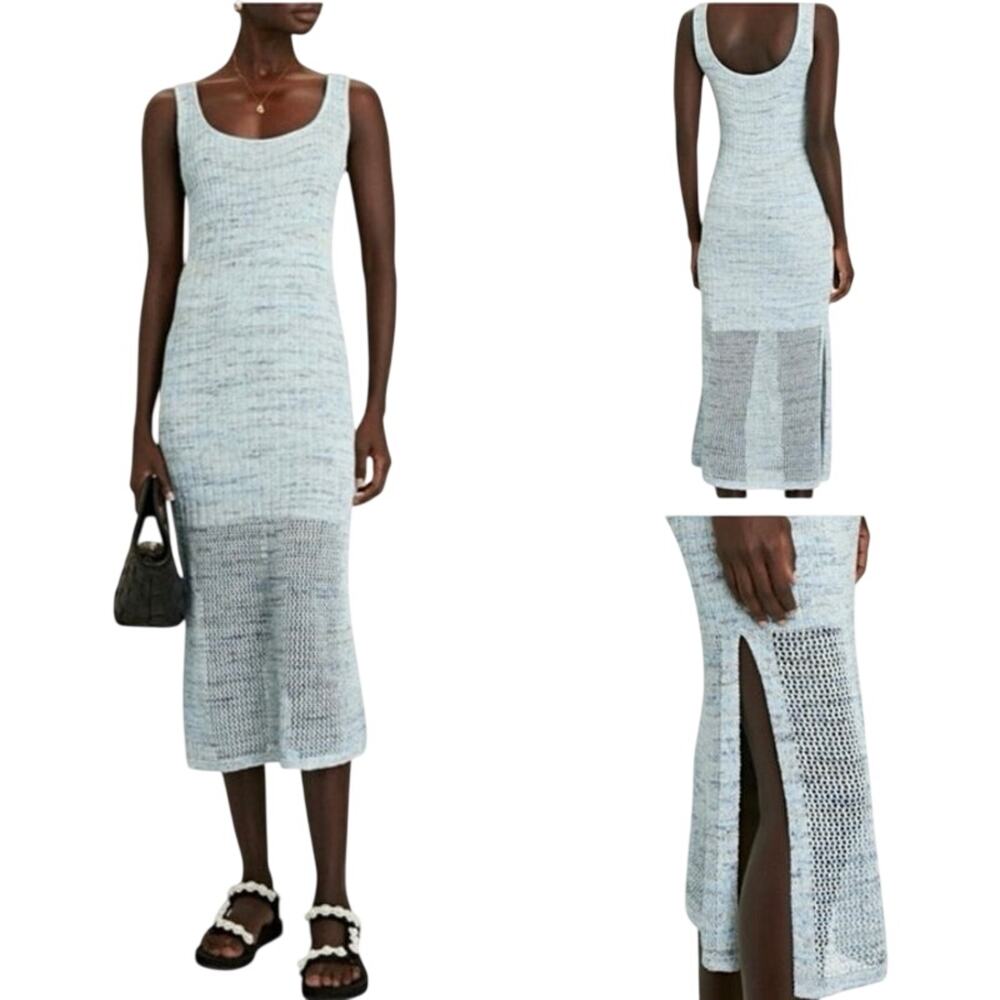 INTERMIX Preston Sleeveless Knit Tank Dress Blue Space Dye Coastal Boho Sz Small